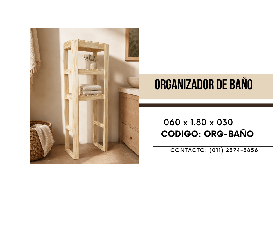 Organizador de baño de pino