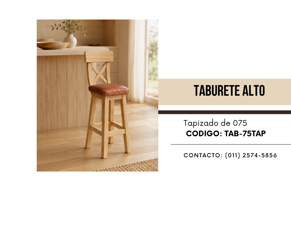 Taburete alto de pino